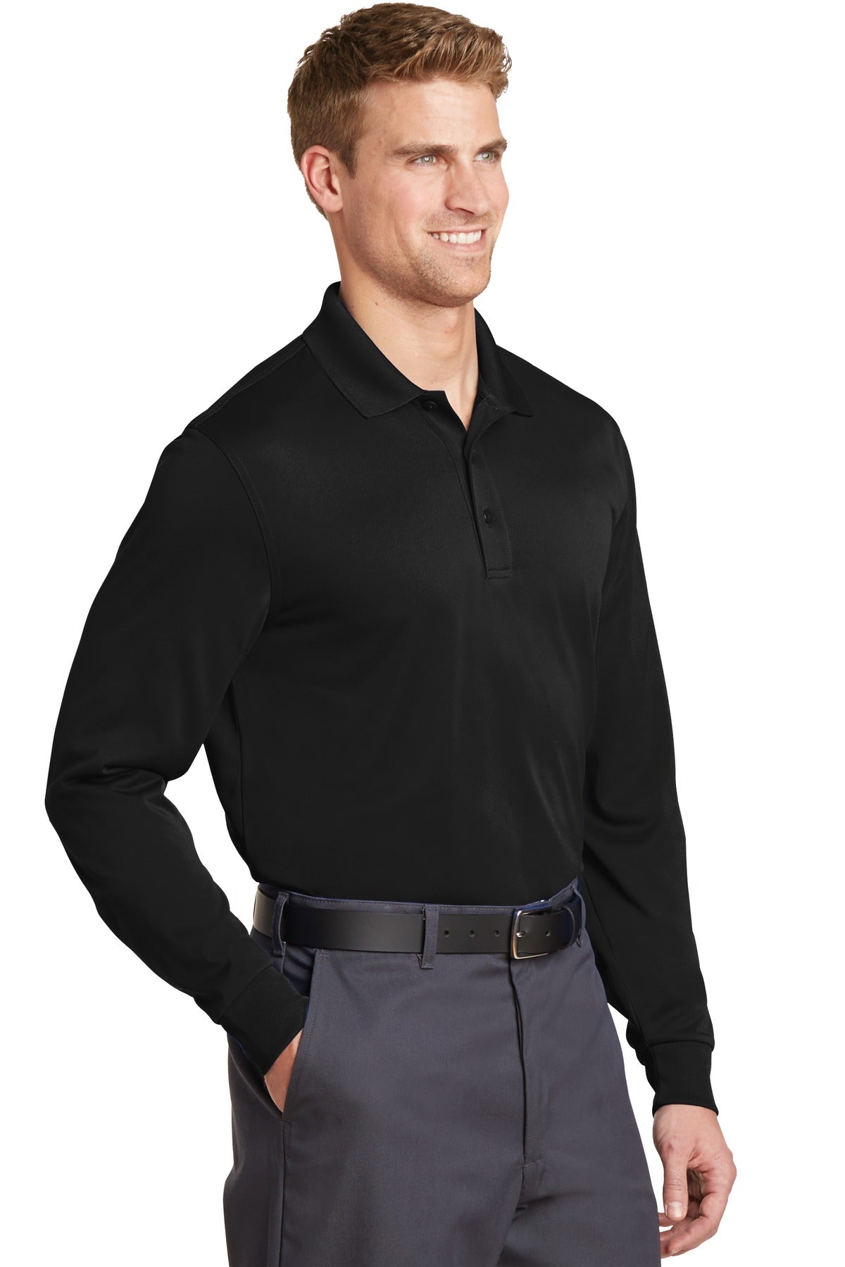 Black CornerStone Select Snag-Proof Long Sleeve Polo. CS412LS