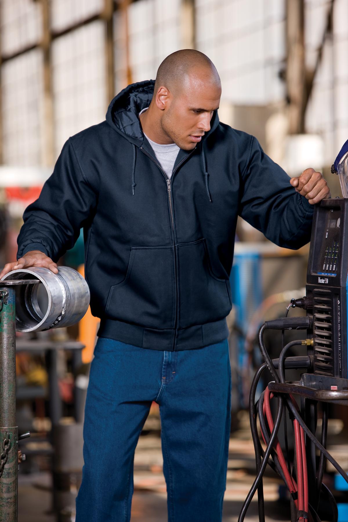 Black CornerStone Tall Duck Cloth Hooded Work Jacket. TLJ763H