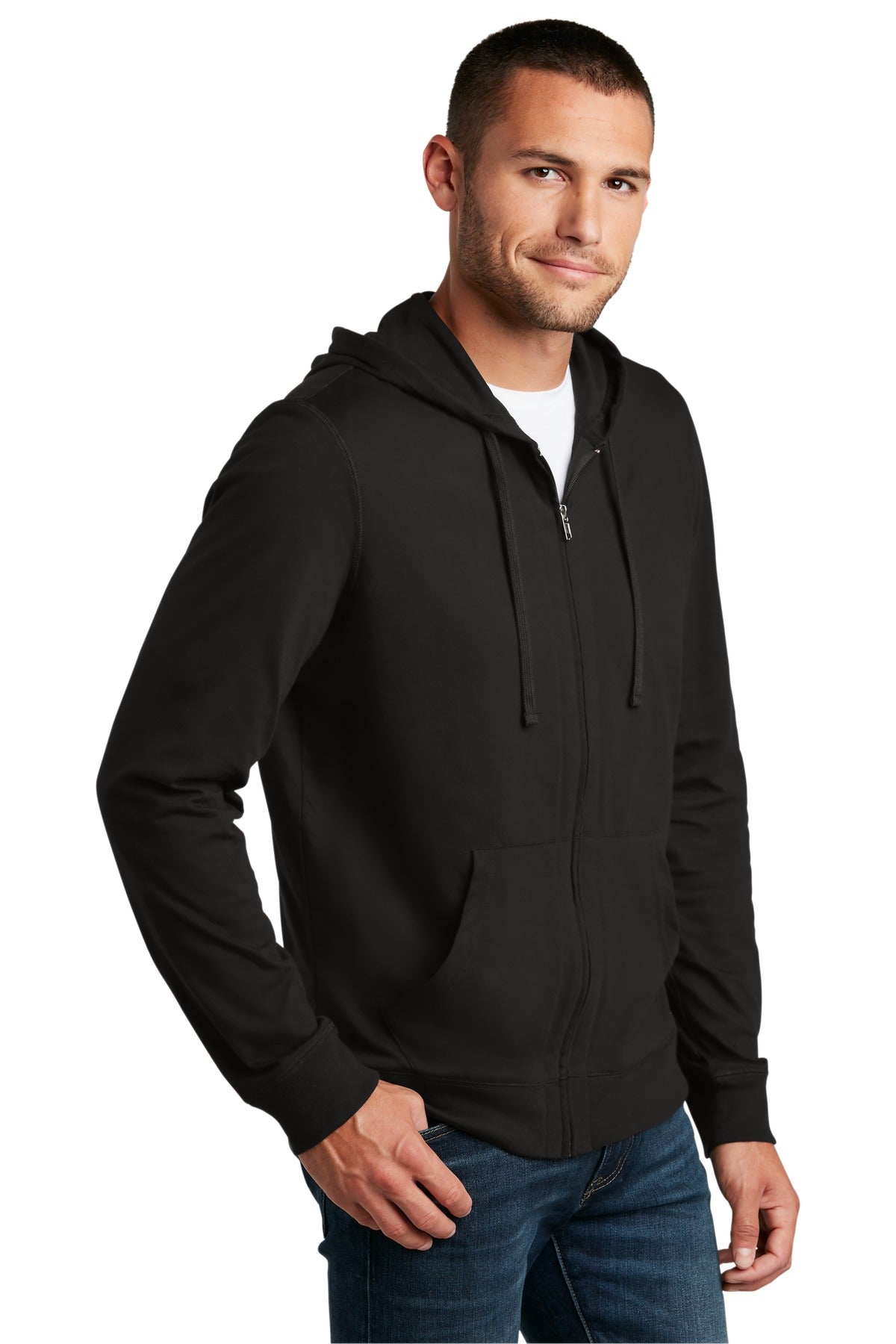 Black District Jersey Full-Zip Hoodie. DT1100
