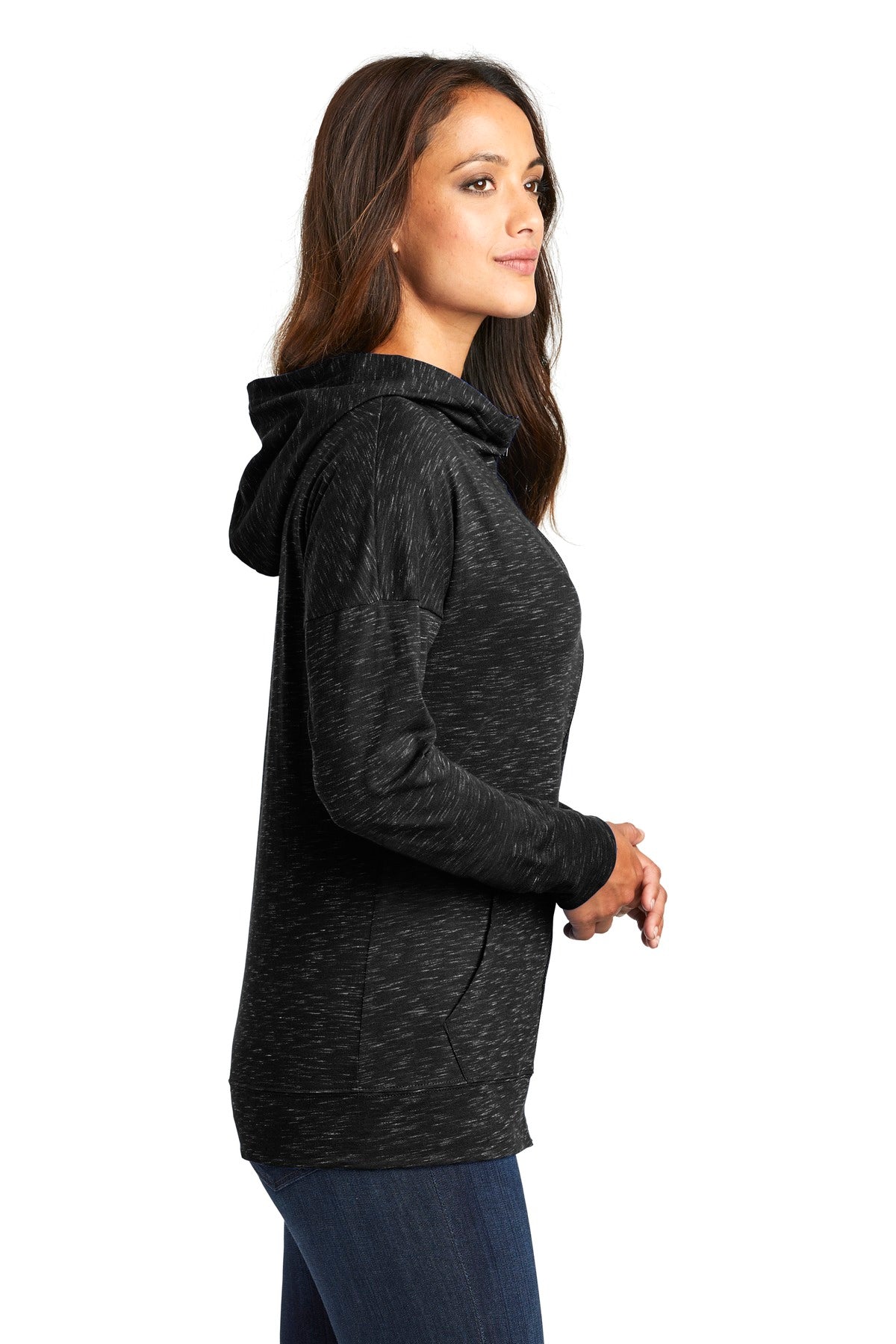 Black District Women's Medal Full-Zip Hoodie. DT665