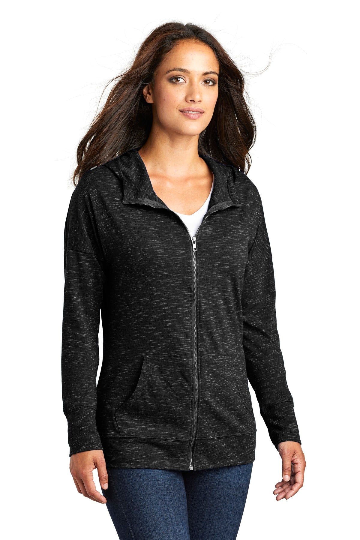 Black District Women's Medal Full-Zip Hoodie. DT665