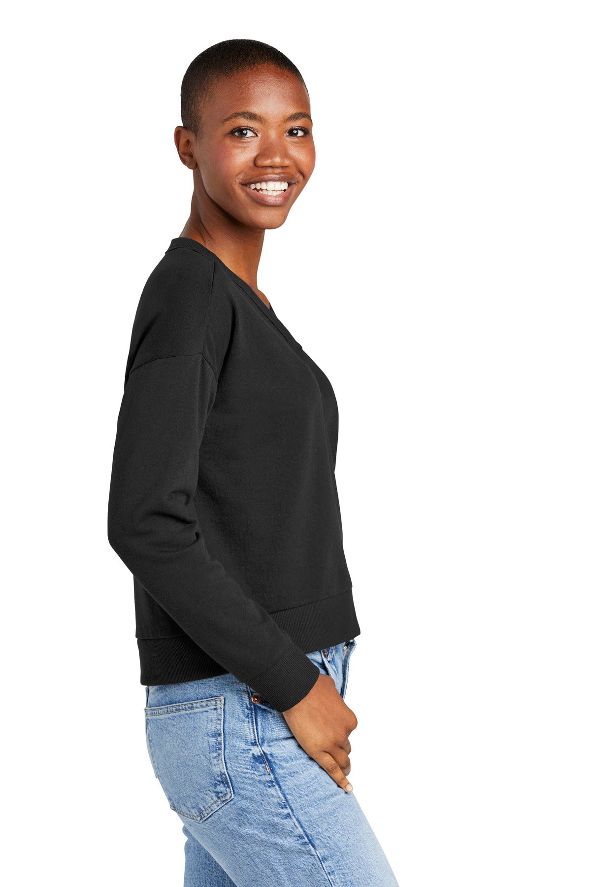 Black District Women's Perfect Tri Fleece V-Neck Sweatshirt DT1312