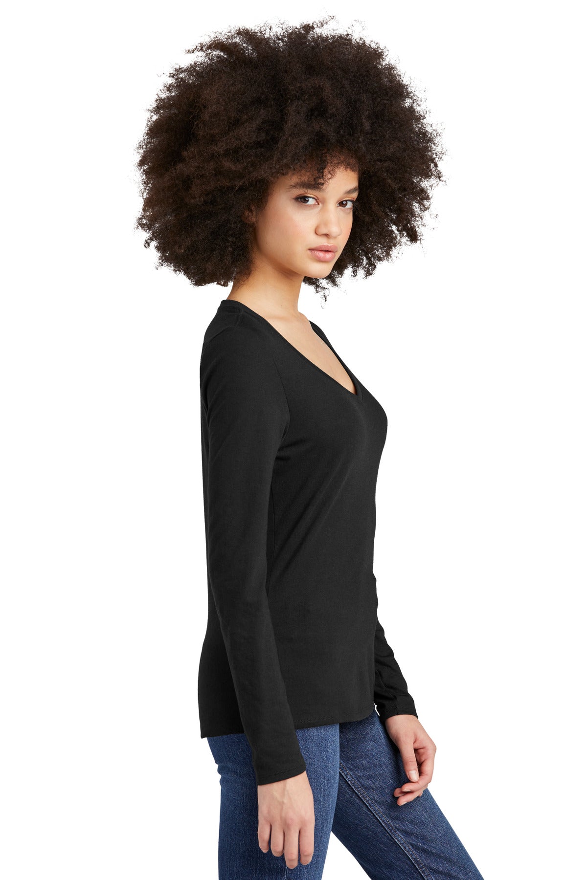 Black District Women's Perfect Tri Long Sleeve V-Neck Tee DT135