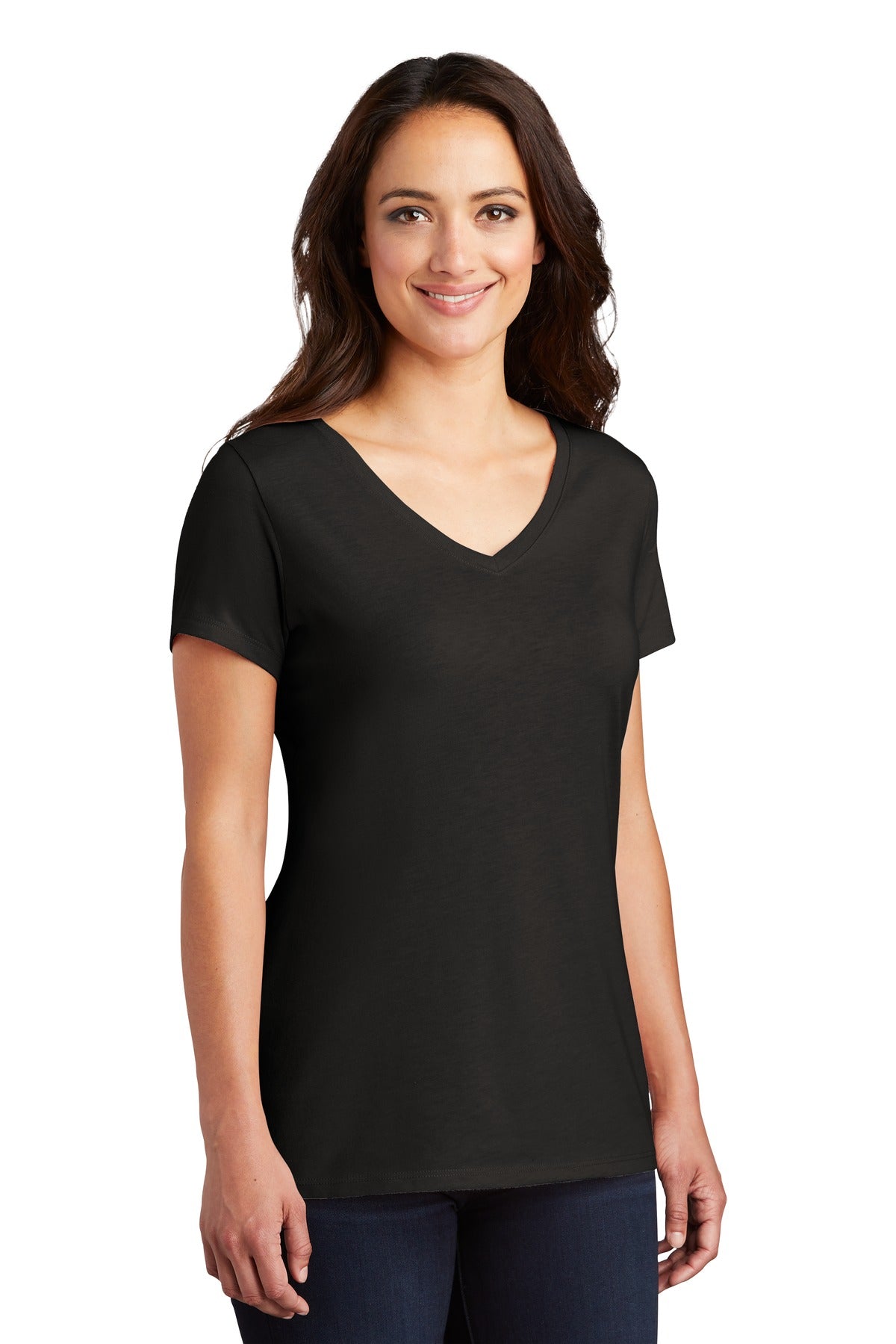 Black District Women's Perfect Tri V-Neck Tee. DM1350L