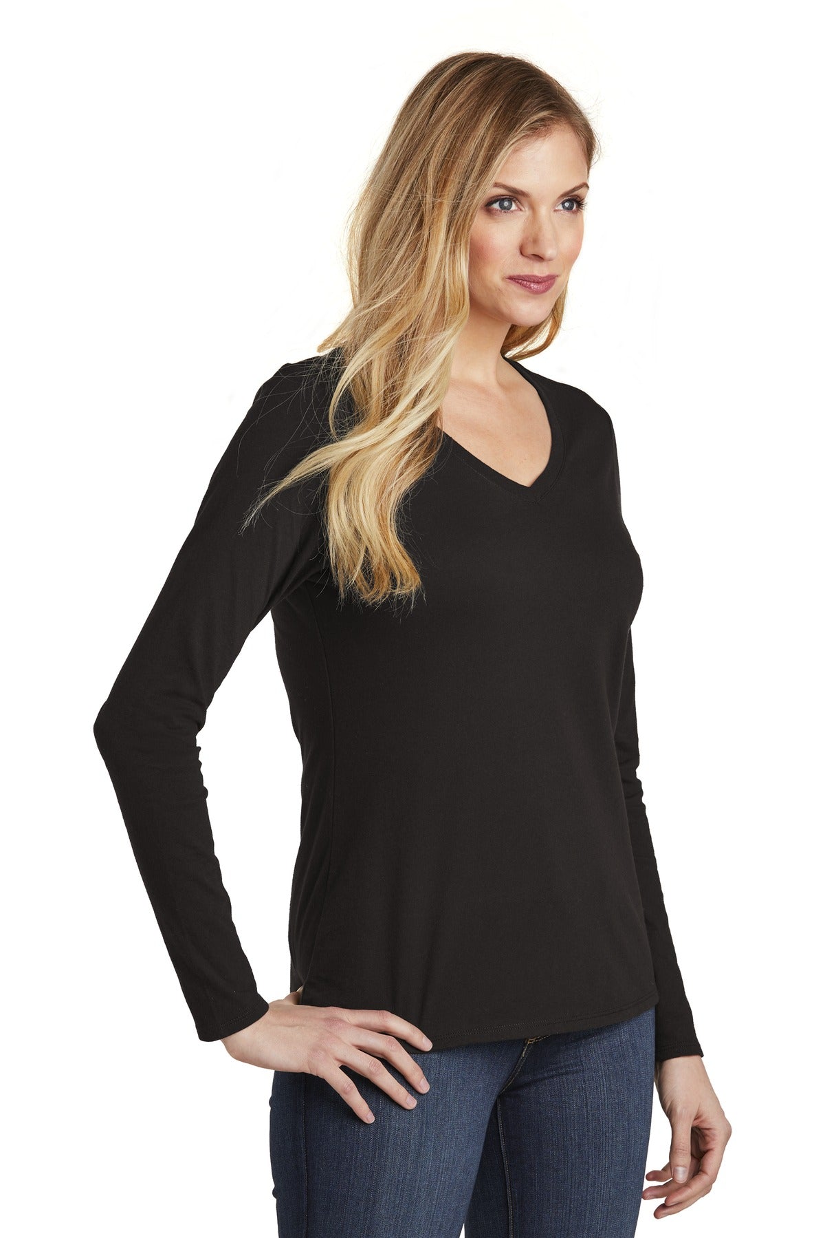 Black District Women's Very Important Tee Long Sleeve V-Neck. DT6201
