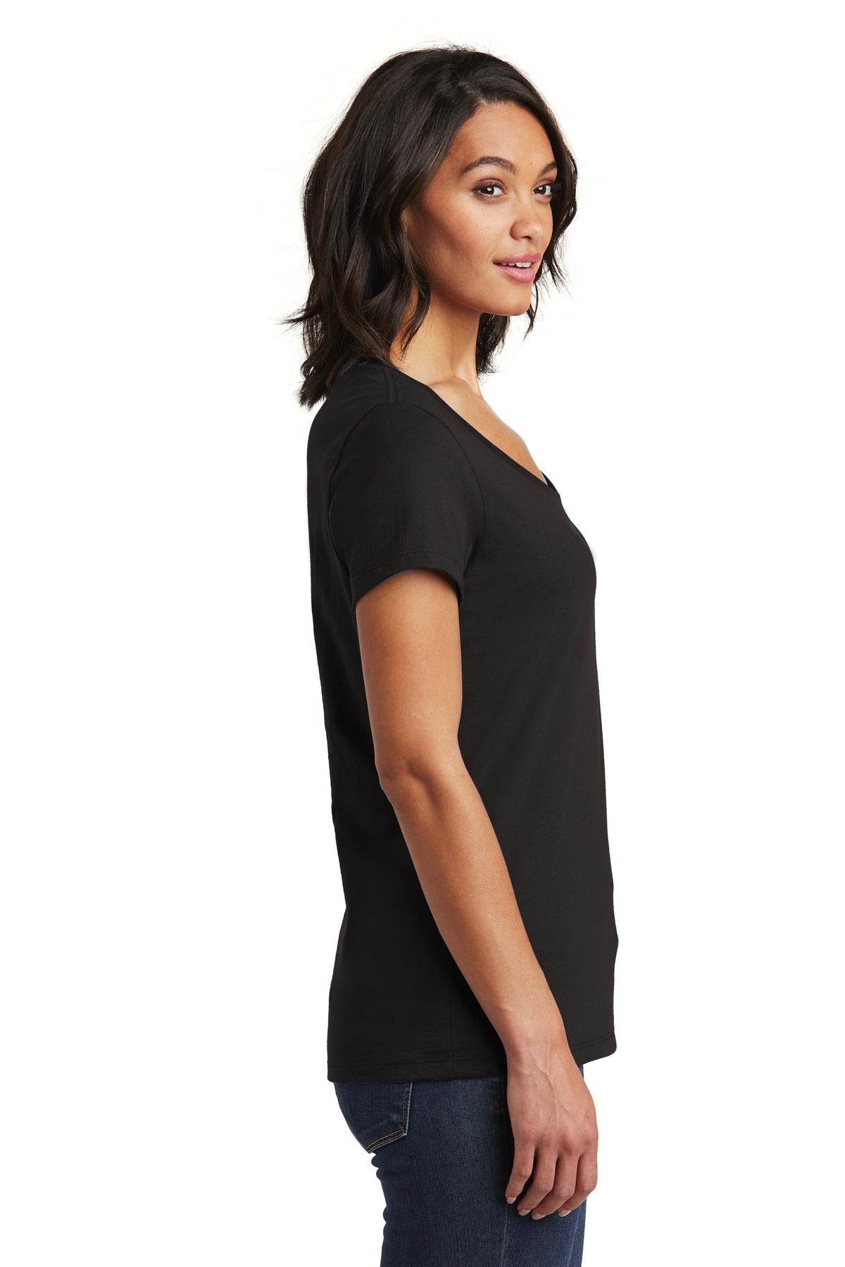 Black District Women's Very Important Tee V-Neck. DT6503