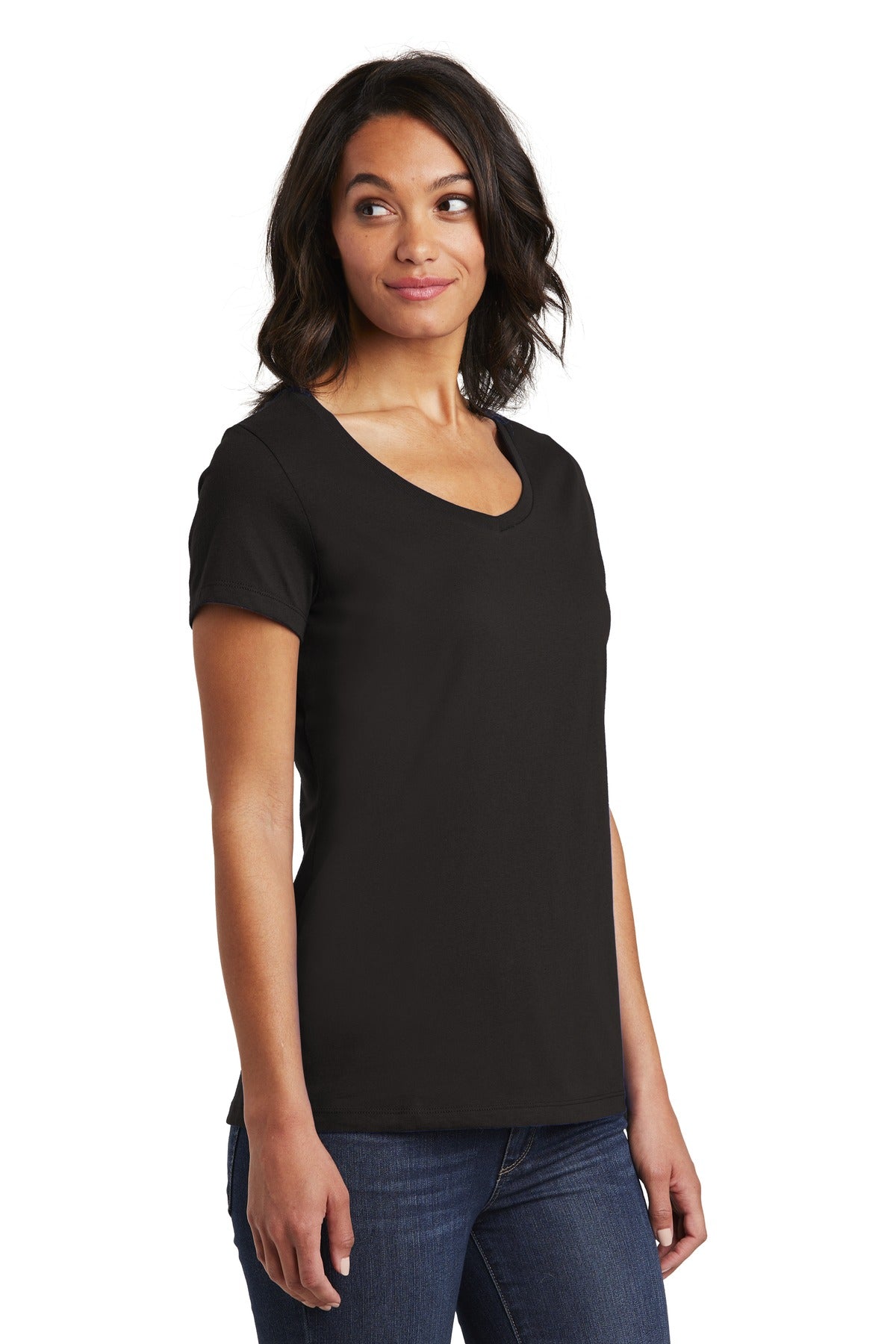 Black District Women's Very Important Tee V-Neck. DT6503
