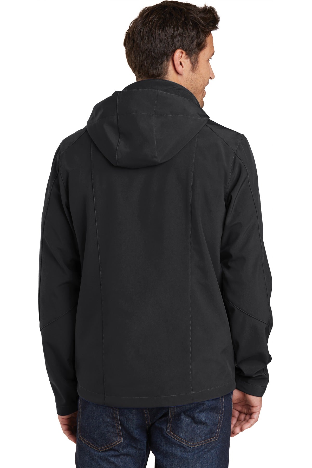 Black Eddie Bauer Hooded Soft Shell Parka. EB536
