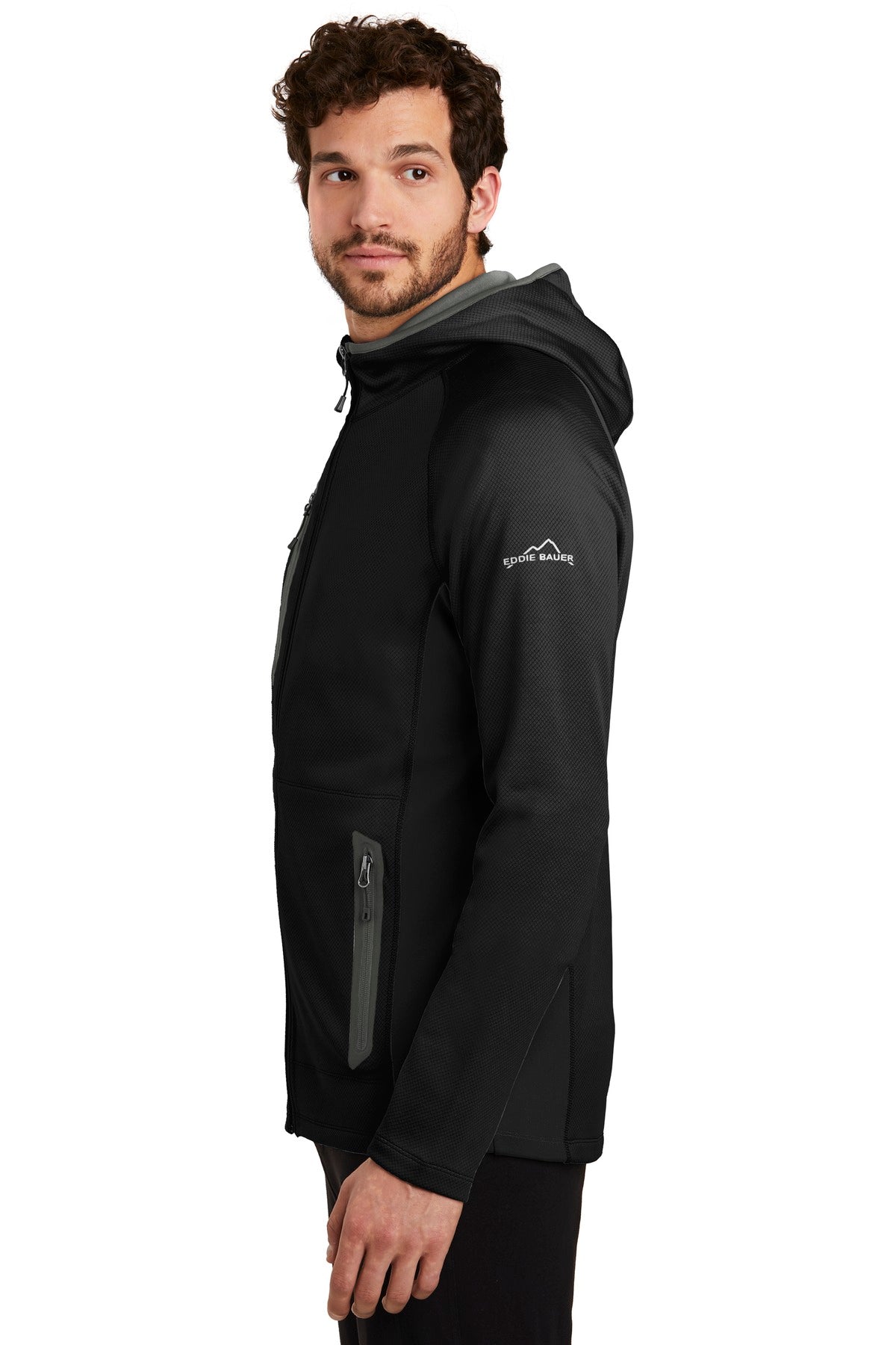 Black Eddie Bauer Sport Hooded Full-Zip Fleece Jacket. EB244