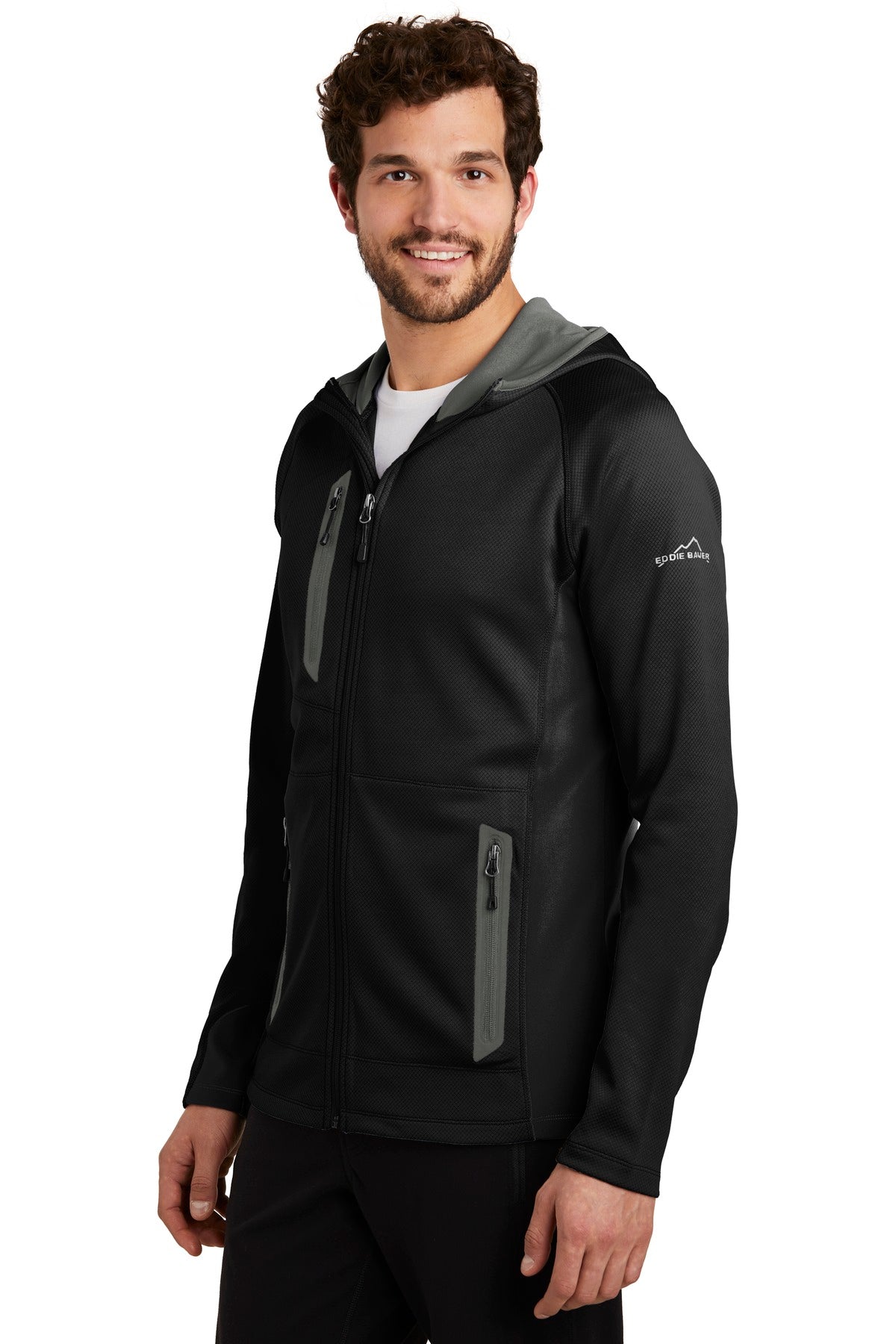 Black Eddie Bauer Sport Hooded Full-Zip Fleece Jacket. EB244