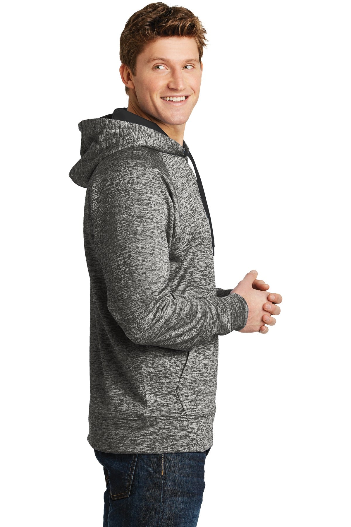 Black Electric Sport-Tek PosiCharge Electric Heather Fleece Hooded Pullover. ST225