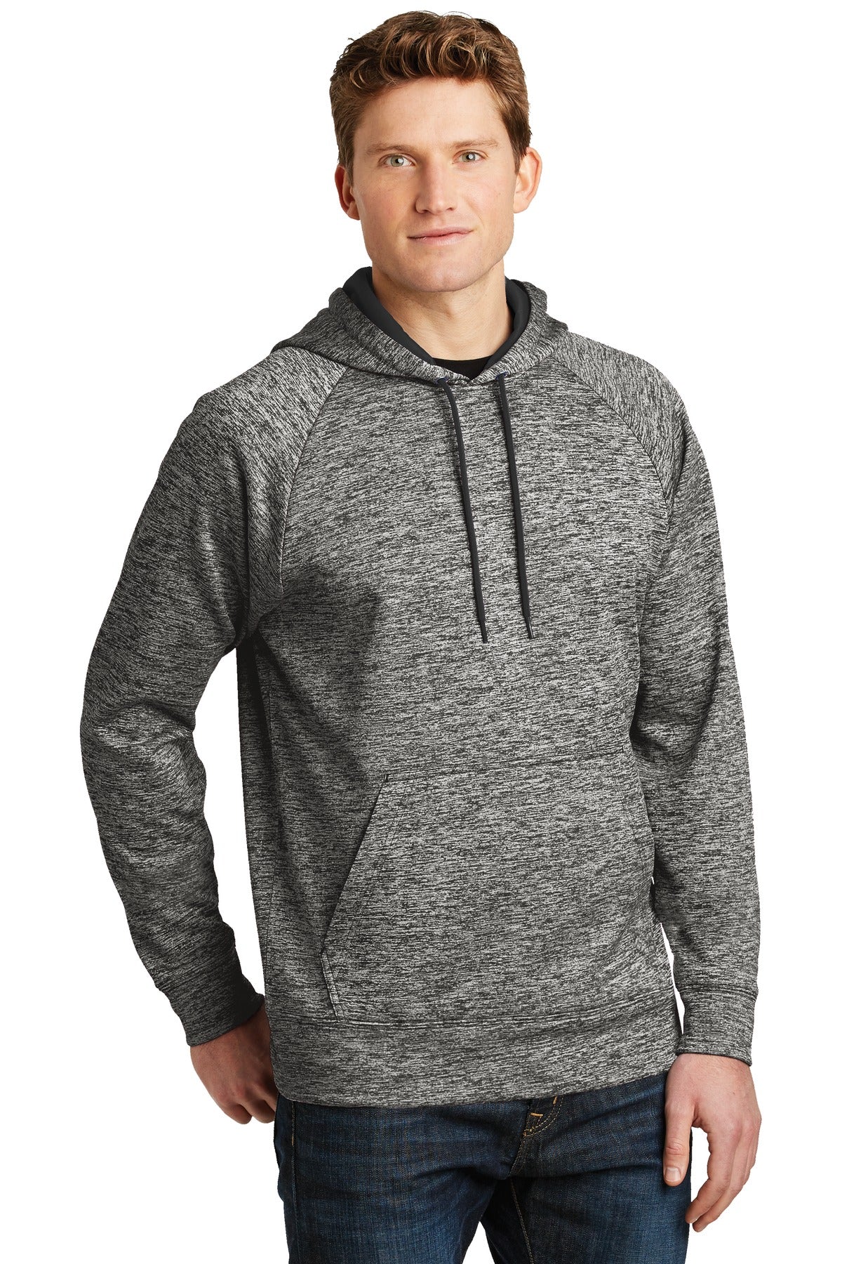 Black Electric Sport-Tek PosiCharge Electric Heather Fleece Hooded Pullover. ST225