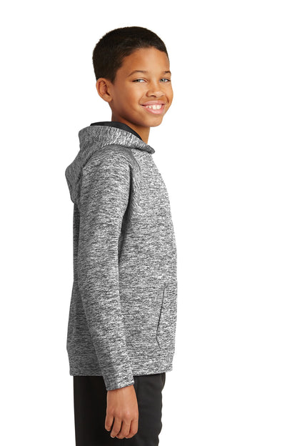 Black Electric Sport-Tek Youth PosiCharge Electric Heather Fleece Hooded Pullover. YST225