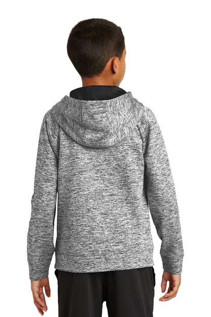 Black Electric Sport-Tek Youth PosiCharge Electric Heather Fleece Hooded Pullover. YST225