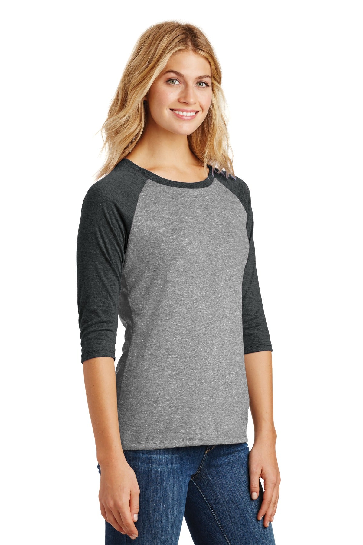 Black Fr/Gy Fr District Women's Perfect Tri 3/4-Sleeve Raglan. DM136L
