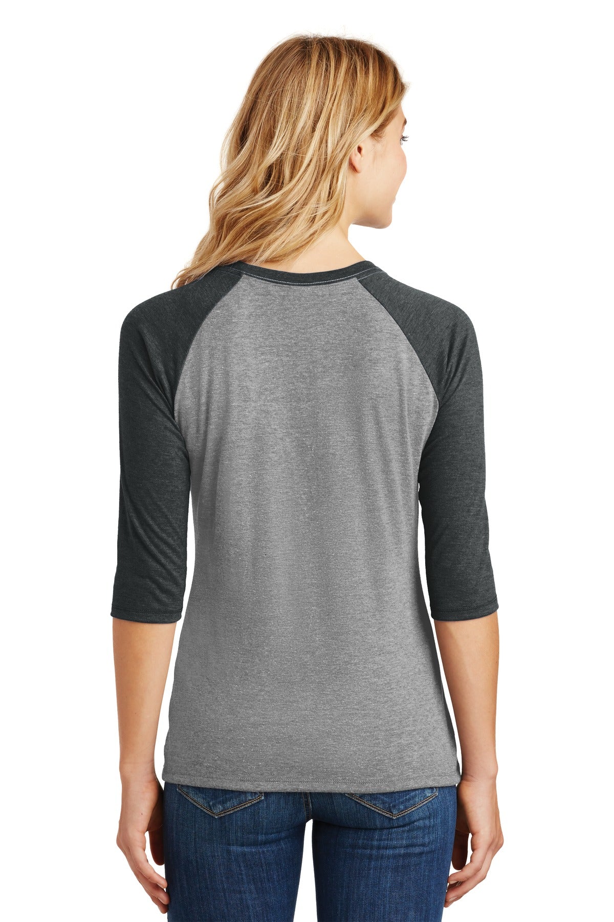 Black Fr/Gy Fr District Women's Perfect Tri 3/4-Sleeve Raglan. DM136L