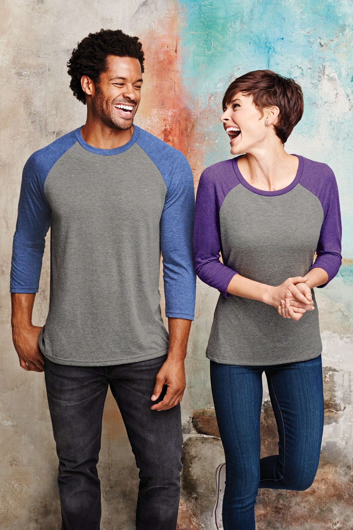 Black Fr/Gy Fr District Women's Perfect Tri 3/4-Sleeve Raglan. DM136L