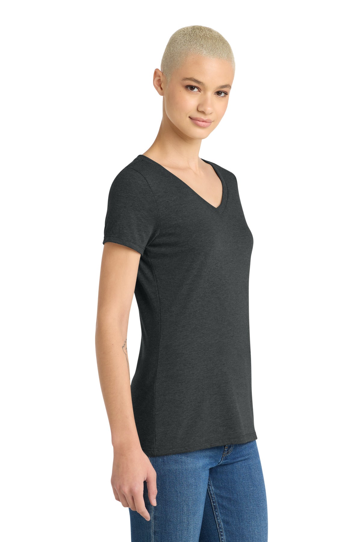 Black Frost District Women's Perfect Tri V-Neck Tee. DM1350L