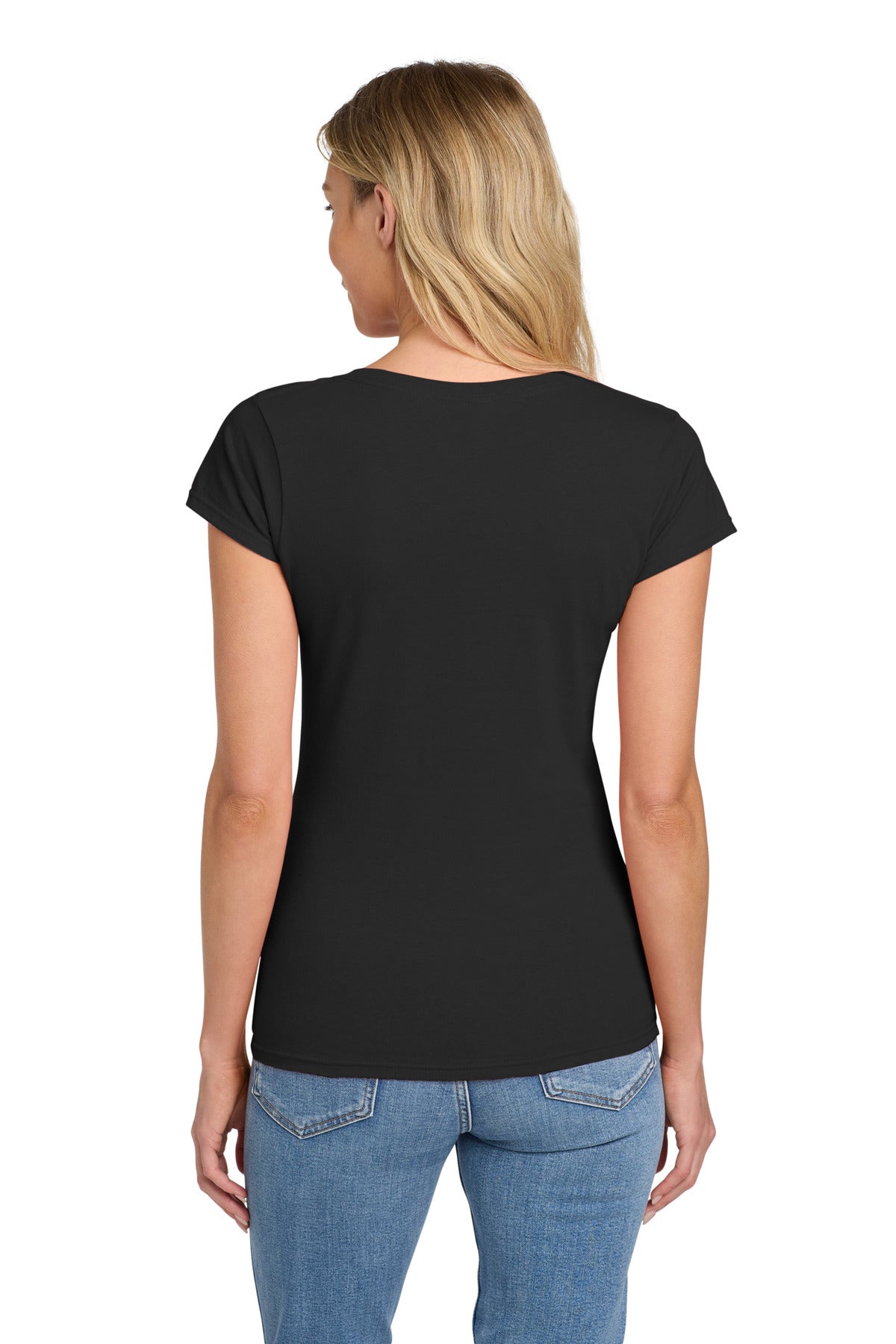Black Gildan Softstyle Women's Fit V-Neck T-Shirt. 64V00L