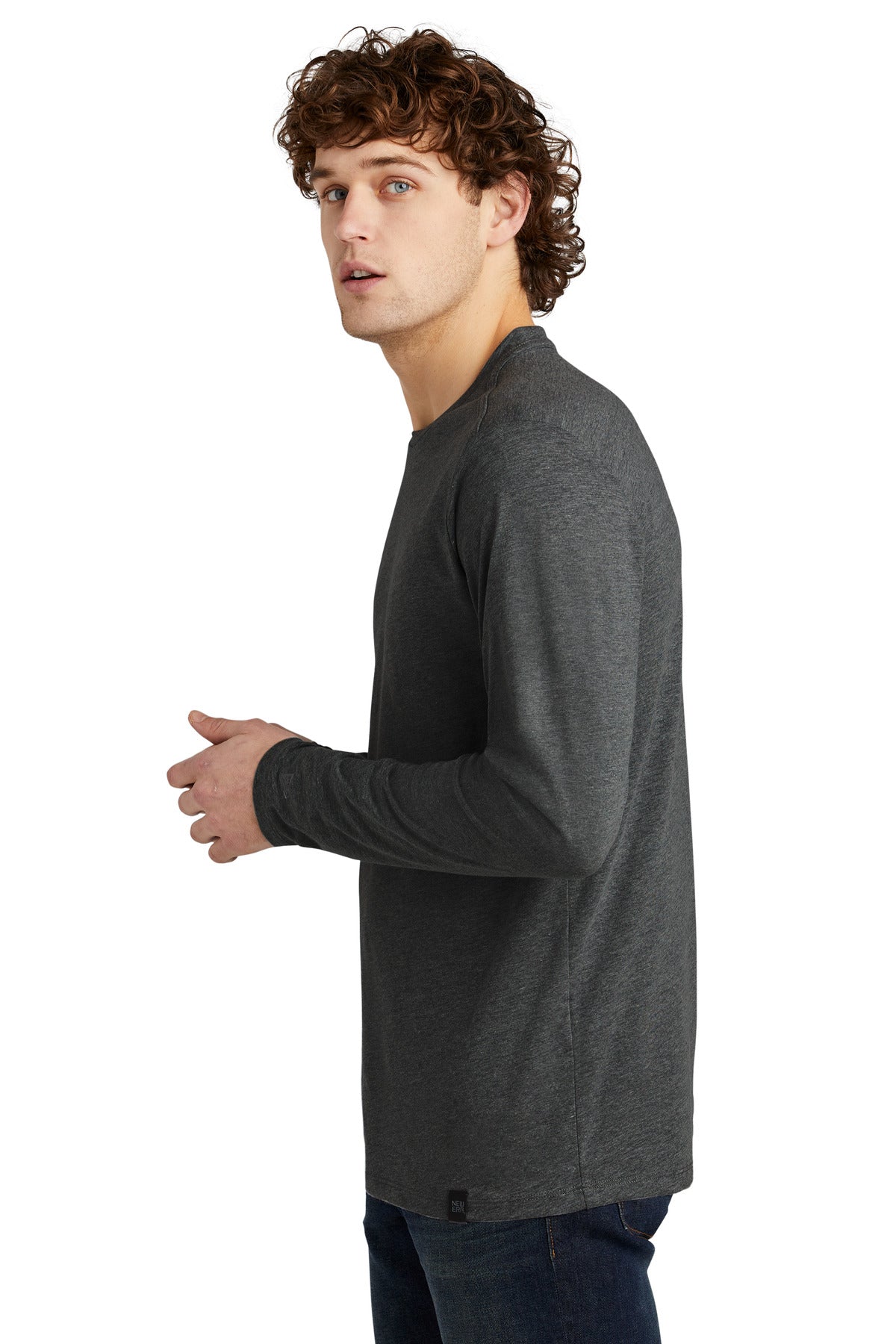 Black Heather New Era Heritage Blend Long Sleeve Crew Tee. NEA102