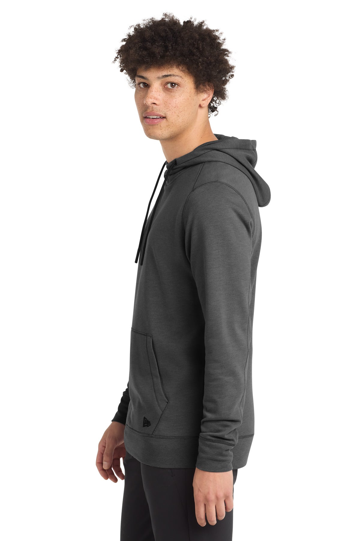 Black Heather New Era Tri-Blend Fleece Pullover Hoodie. NEA510