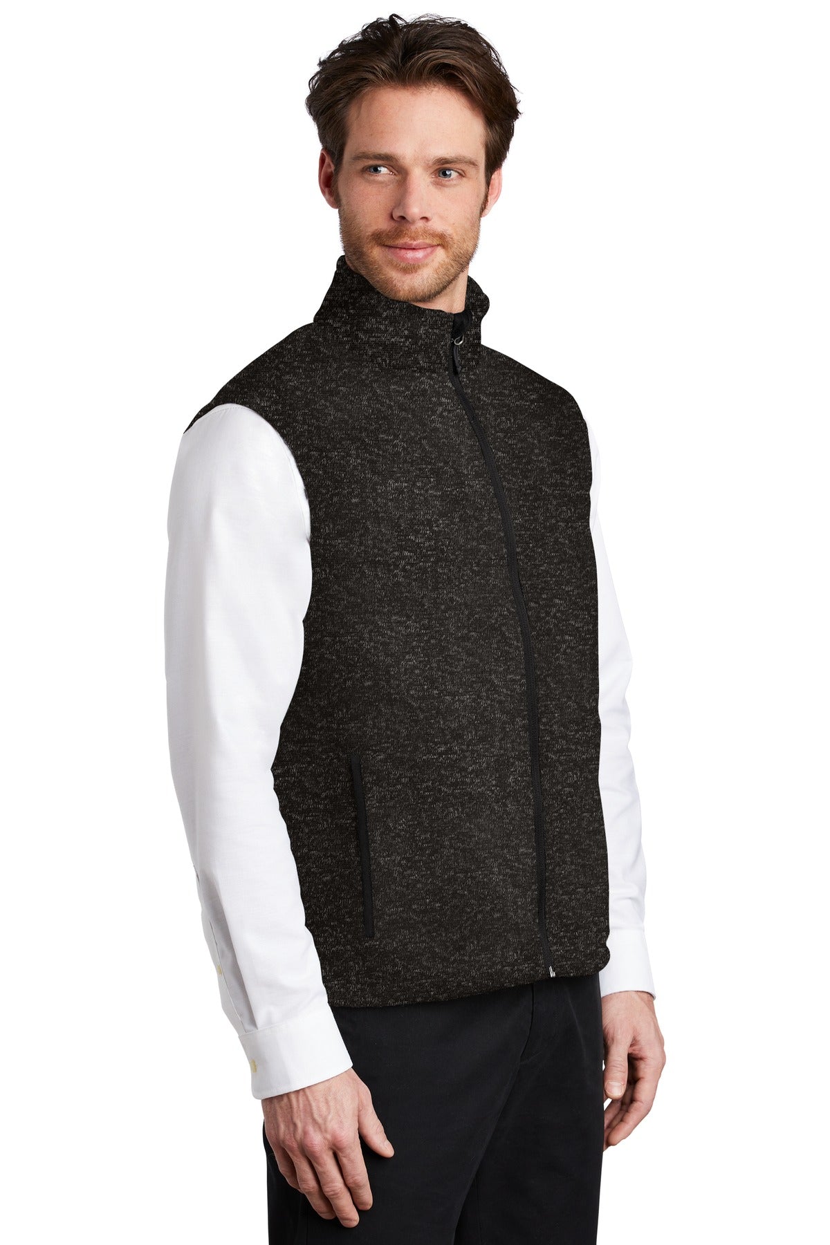 Black Heather Port Authority Sweater Fleece Vest F236