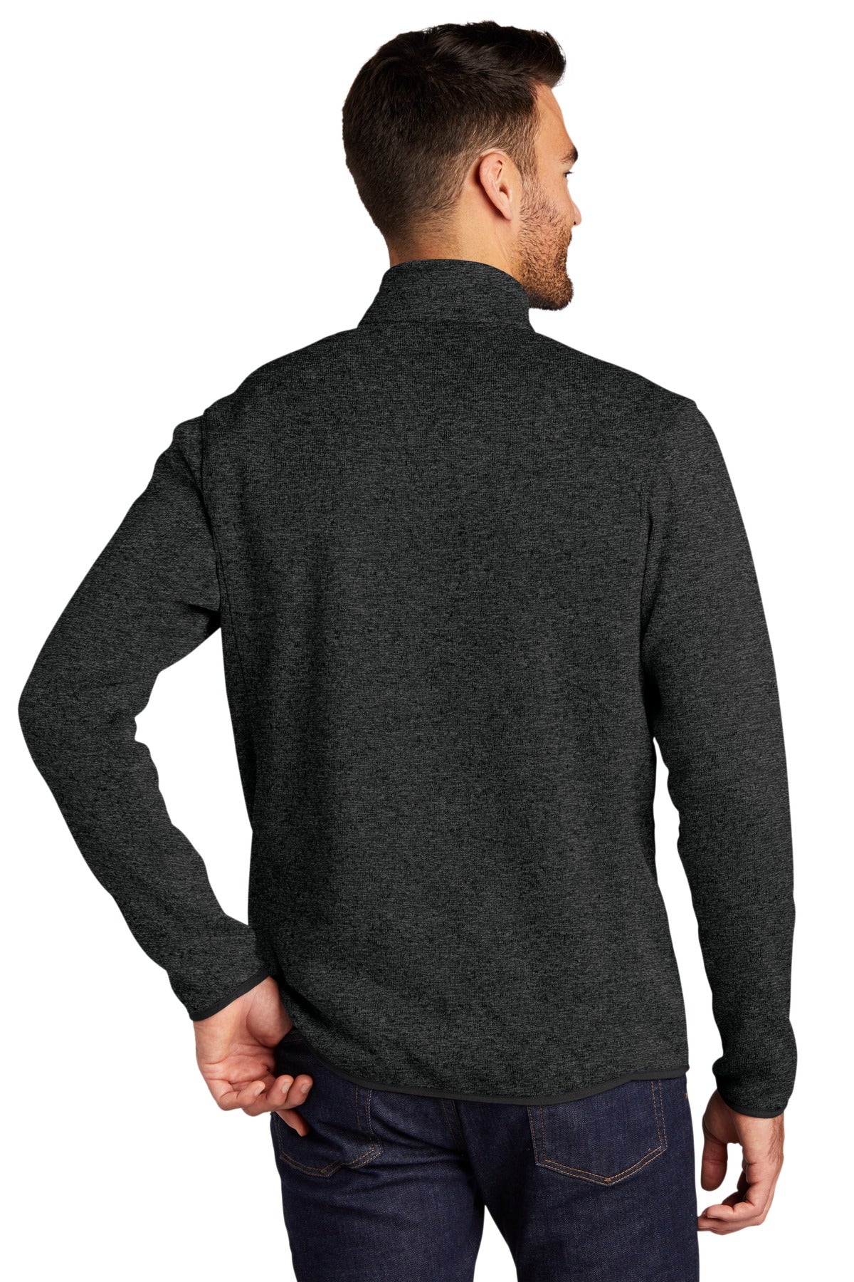 Black Hthr Port Authority Sweater Fleece Jacket. F232