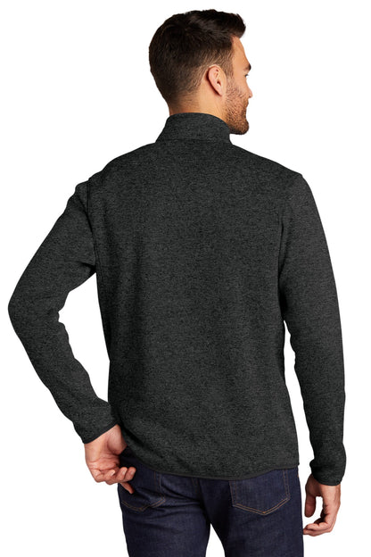 Black Hthr Port Authority Sweater Fleece Jacket. F232