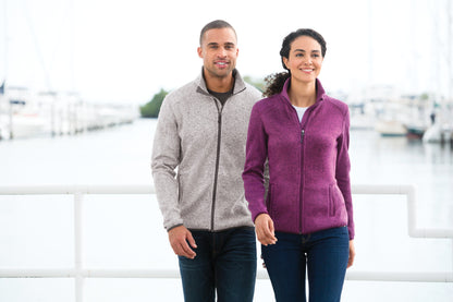 Black Hthr Port Authority Sweater Fleece Jacket. F232