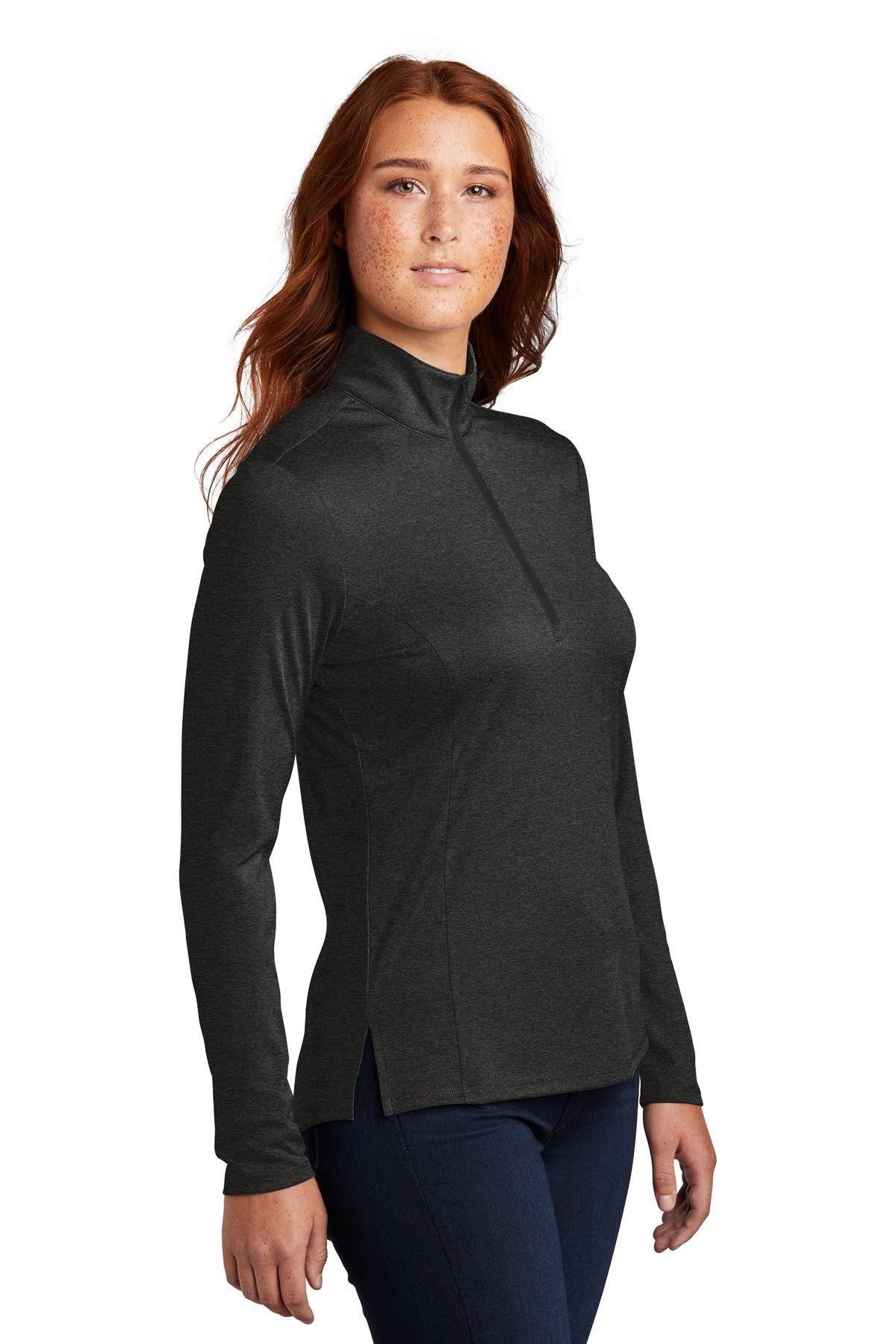 Black Hthr Sport-Tek Women's Endeavor 1/2-Zip Pullover. LST469