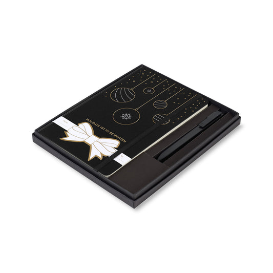 Black Moleskine® Hard Cover Holiday Notebook and GO Pen Gift Set plain