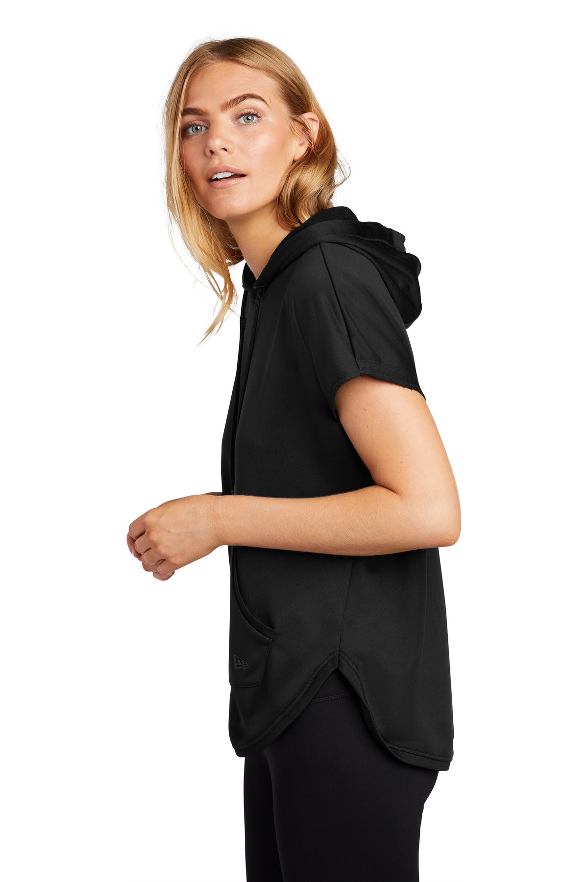 Black New Era Women's Performance Terry Short Sleeve Hoodie LNEA533
