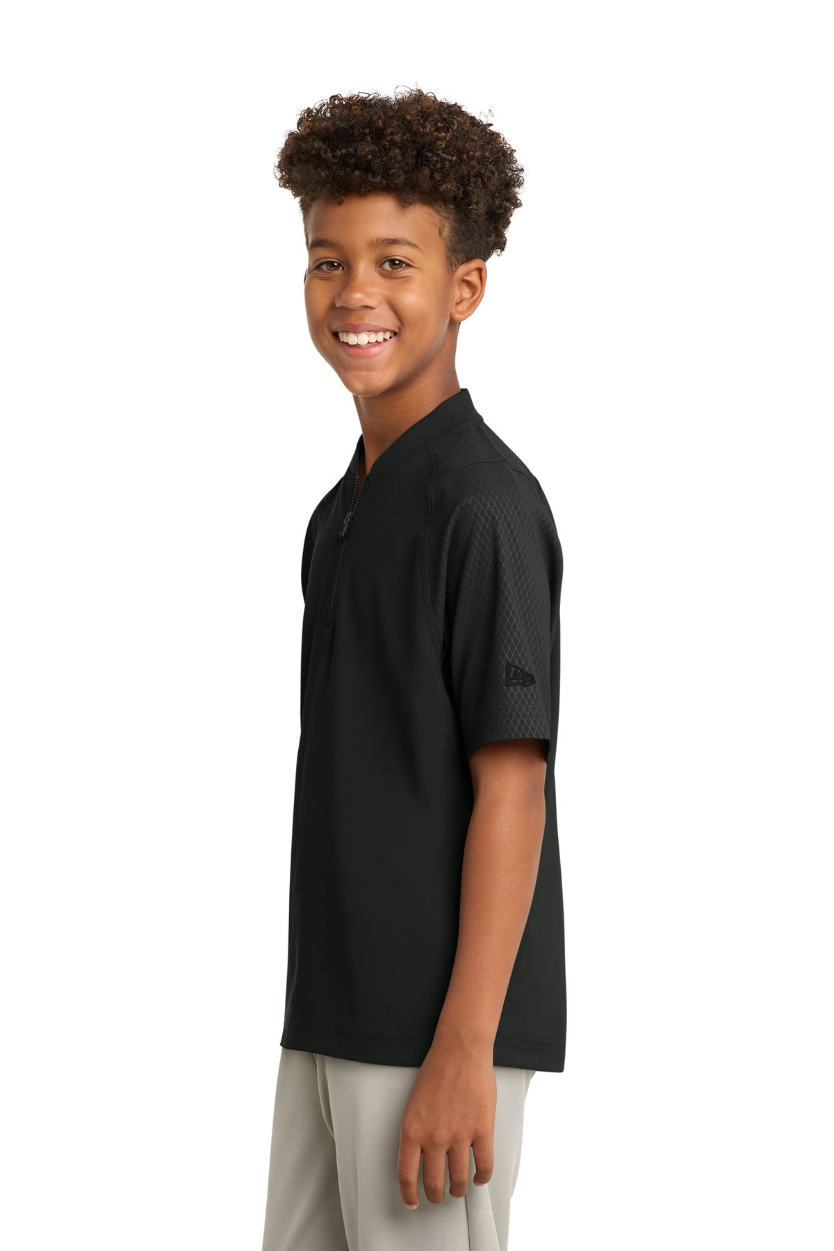 Black New Era Youth Cage Short Sleeve 1/4-Zip Jacket. YNEA600