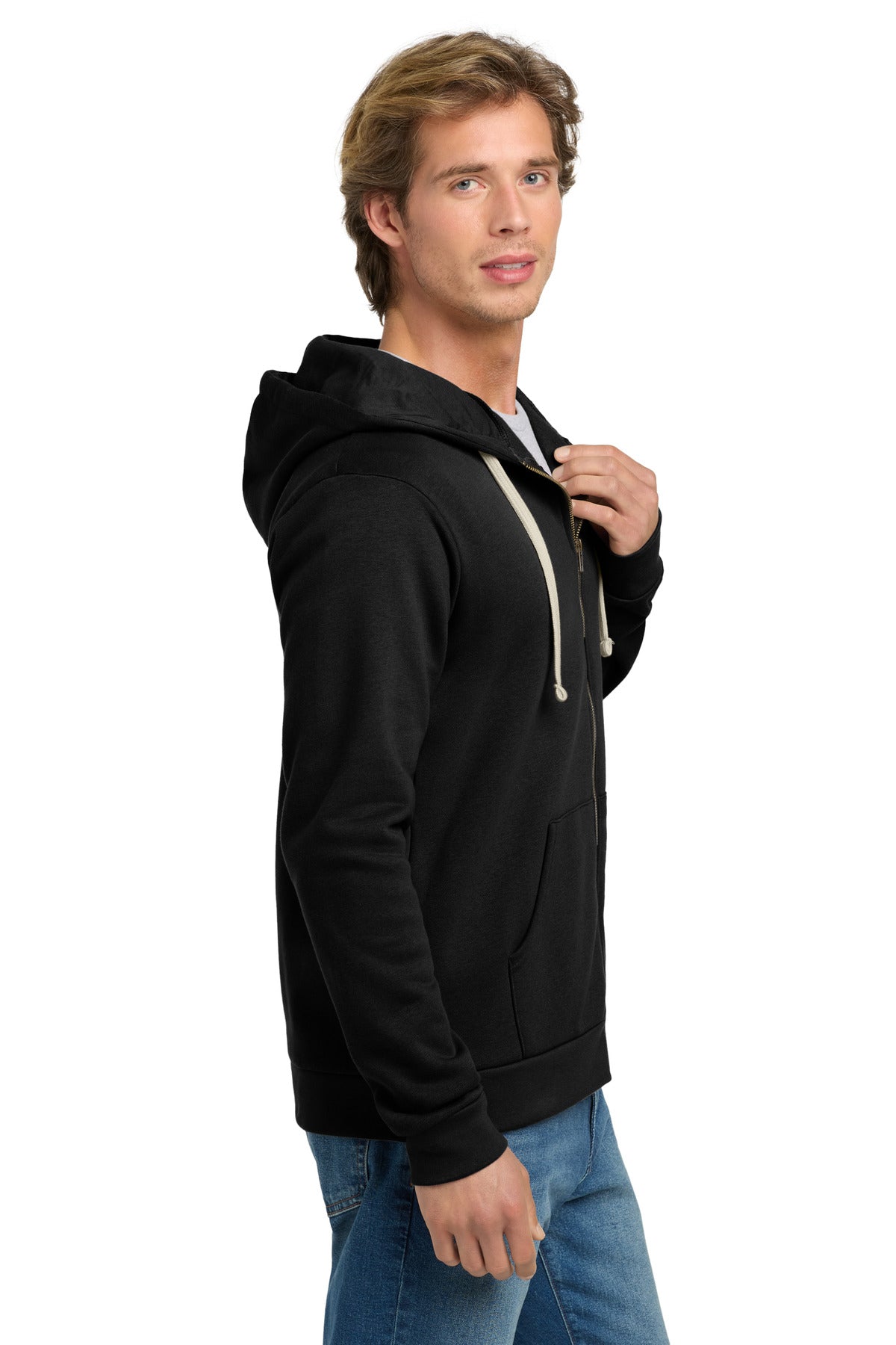 Black Next Level Apparel Adult Santa Barbara Zip Hoodie. NL9602