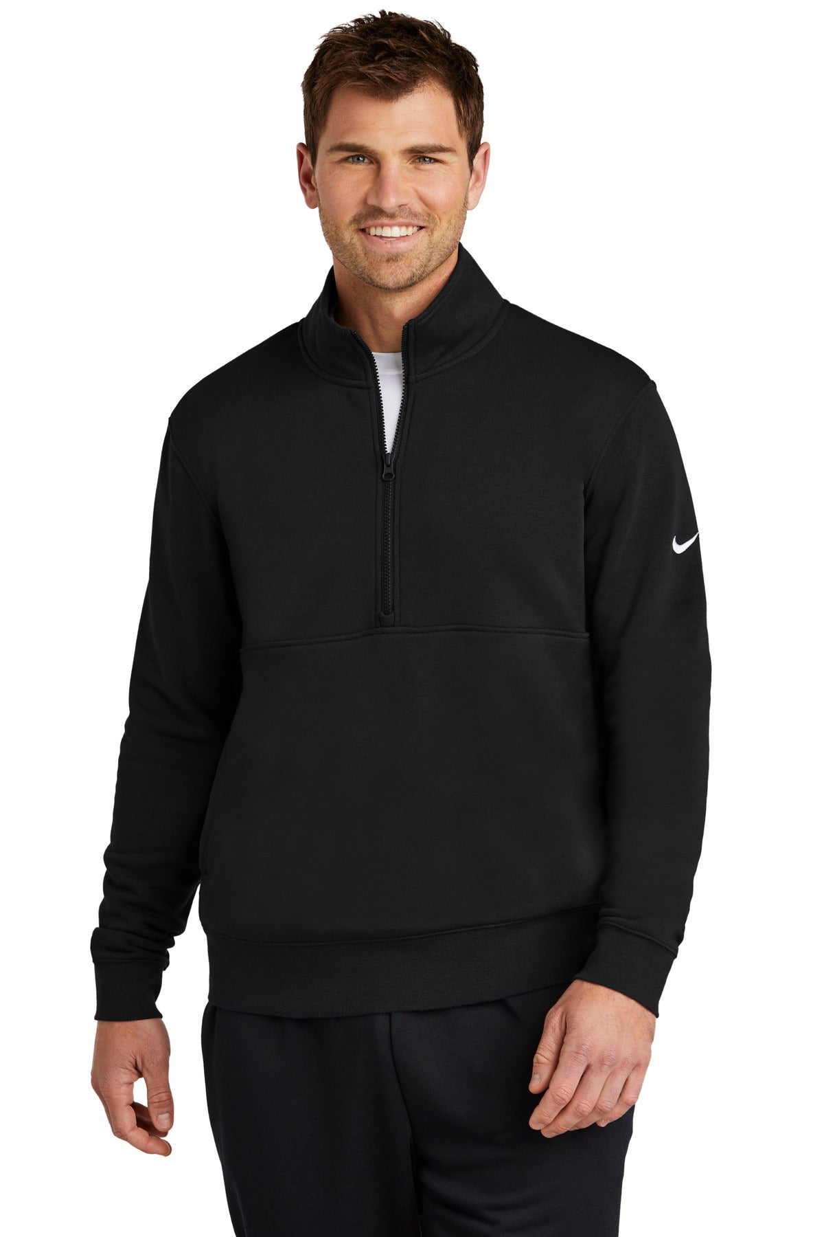 Black Nike Club Fleece Sleeve Swoosh 1/2-Zip NKDX6718