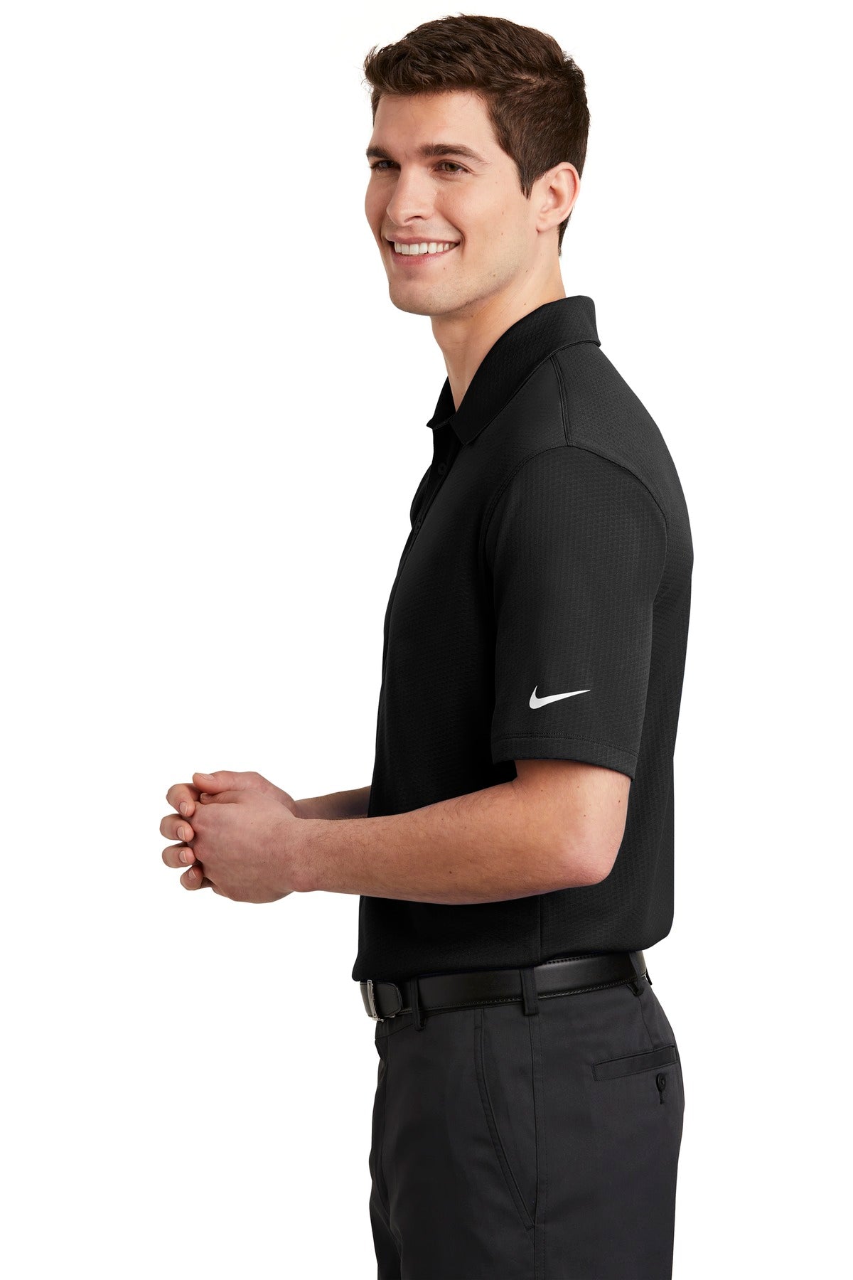 Black Nike Dri-FIT Hex Textured Polo. NKAH6266