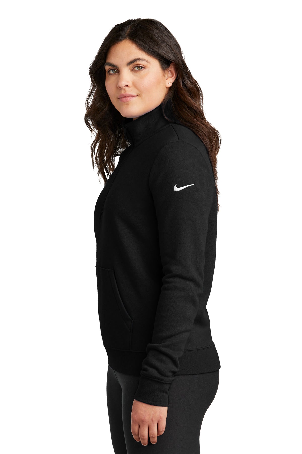 Black Nike Women's Club Fleece Sleeve Swoosh 1/2-Zip NKDX6720