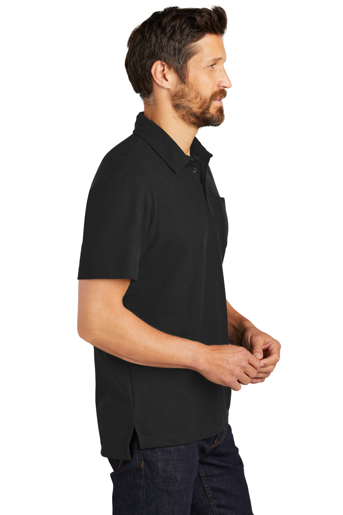 Black Port Authority C-FREE Cotton Blend Pique Pocket Polo K868