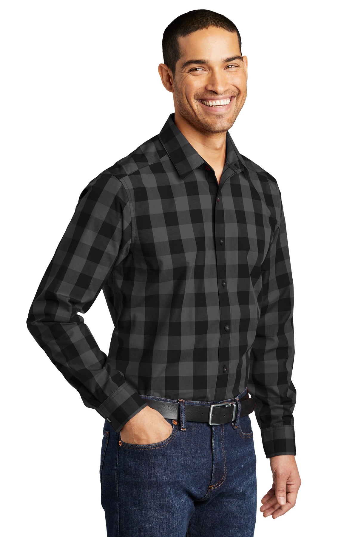 Black Port Authority Everyday Plaid Shirt. W670