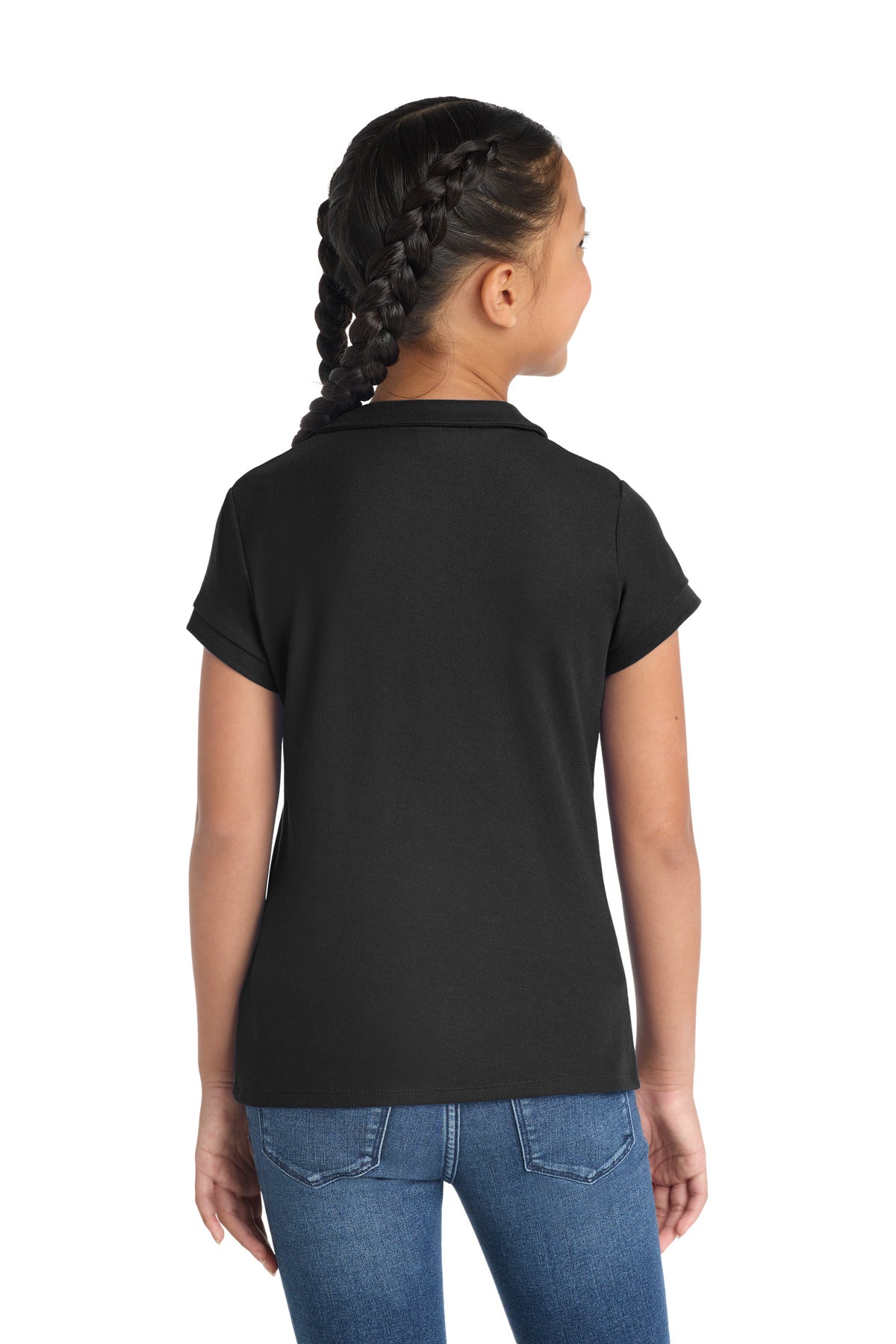 Black Port Authority Girls Silk Touch Peter Pan Collar Polo. YG503