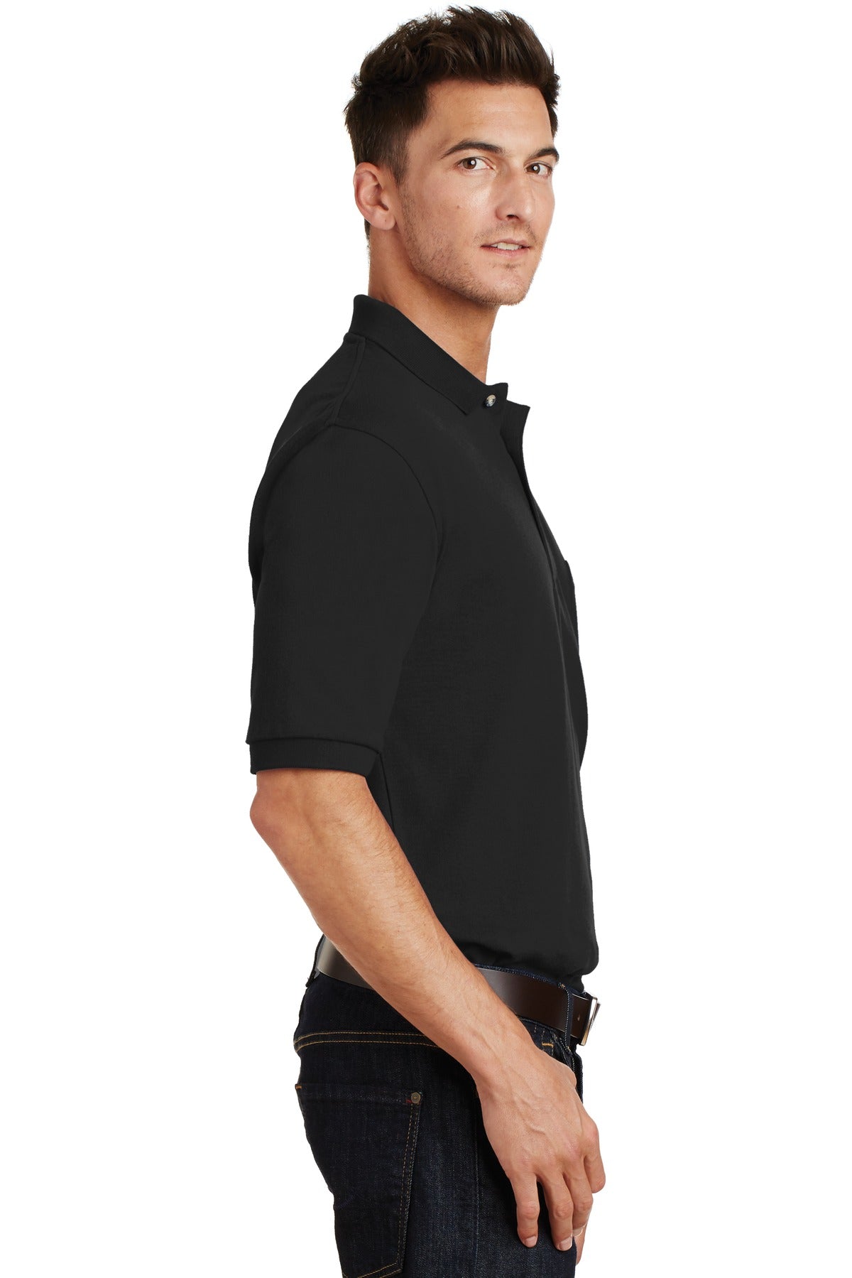 Black Port Authority Heavyweight Cotton Pique Polo with Pocket. K420P