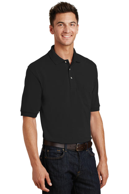 Black Port Authority Heavyweight Cotton Pique Polo with Pocket. K420P