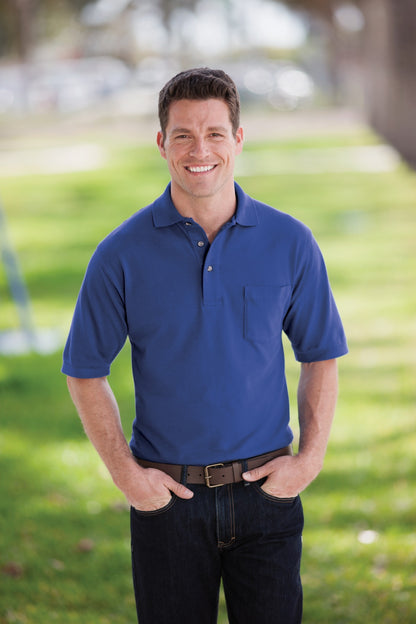 Black Port Authority Heavyweight Cotton Pique Polo with Pocket. K420P