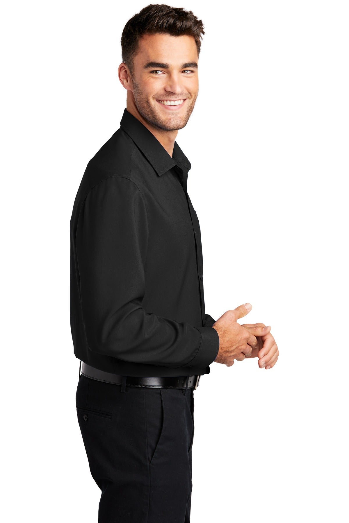 Black Port Authority Long Sleeve Performance Staff Shirt W401