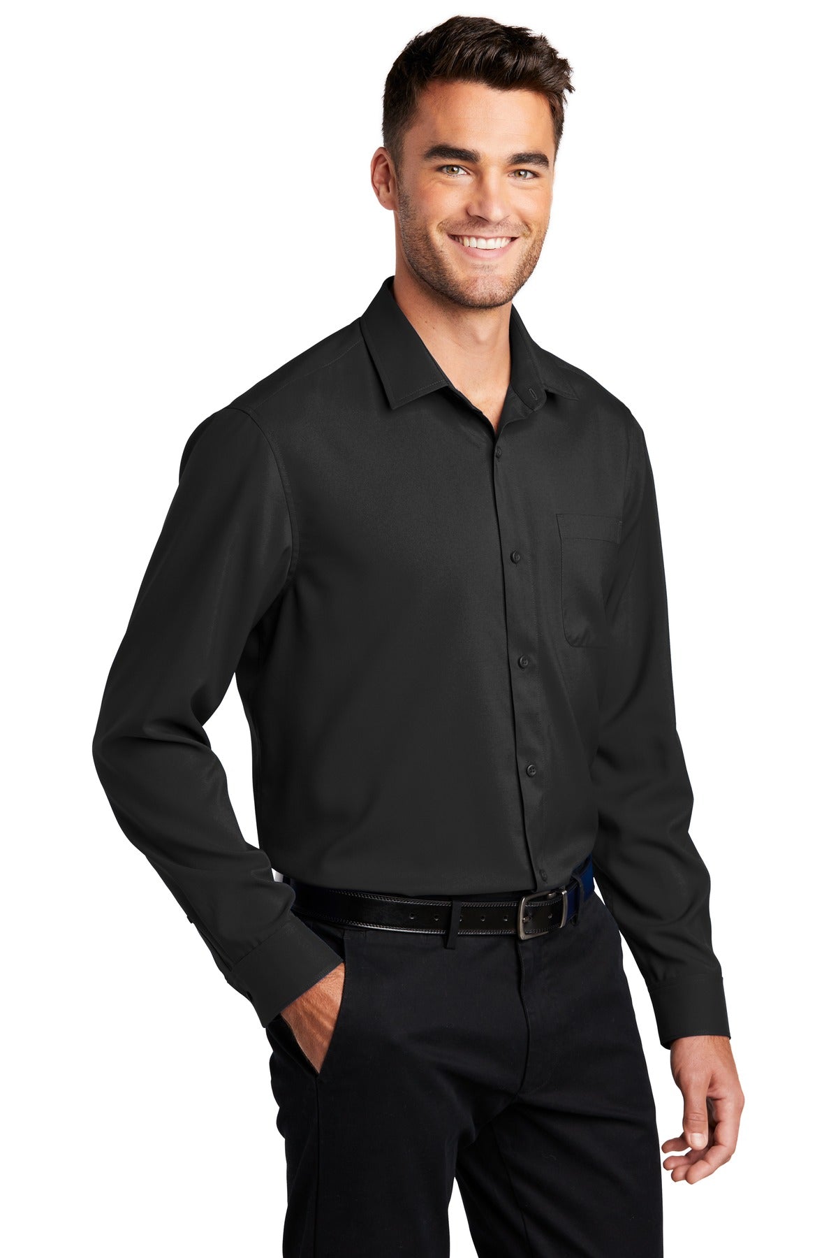 Black Port Authority Long Sleeve Performance Staff Shirt W401