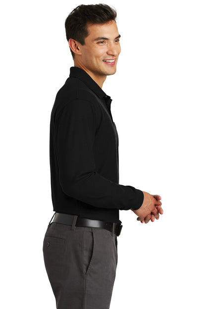 Black Port Authority Long Sleeve Silk Touch Polo with Pocket. K500LSP