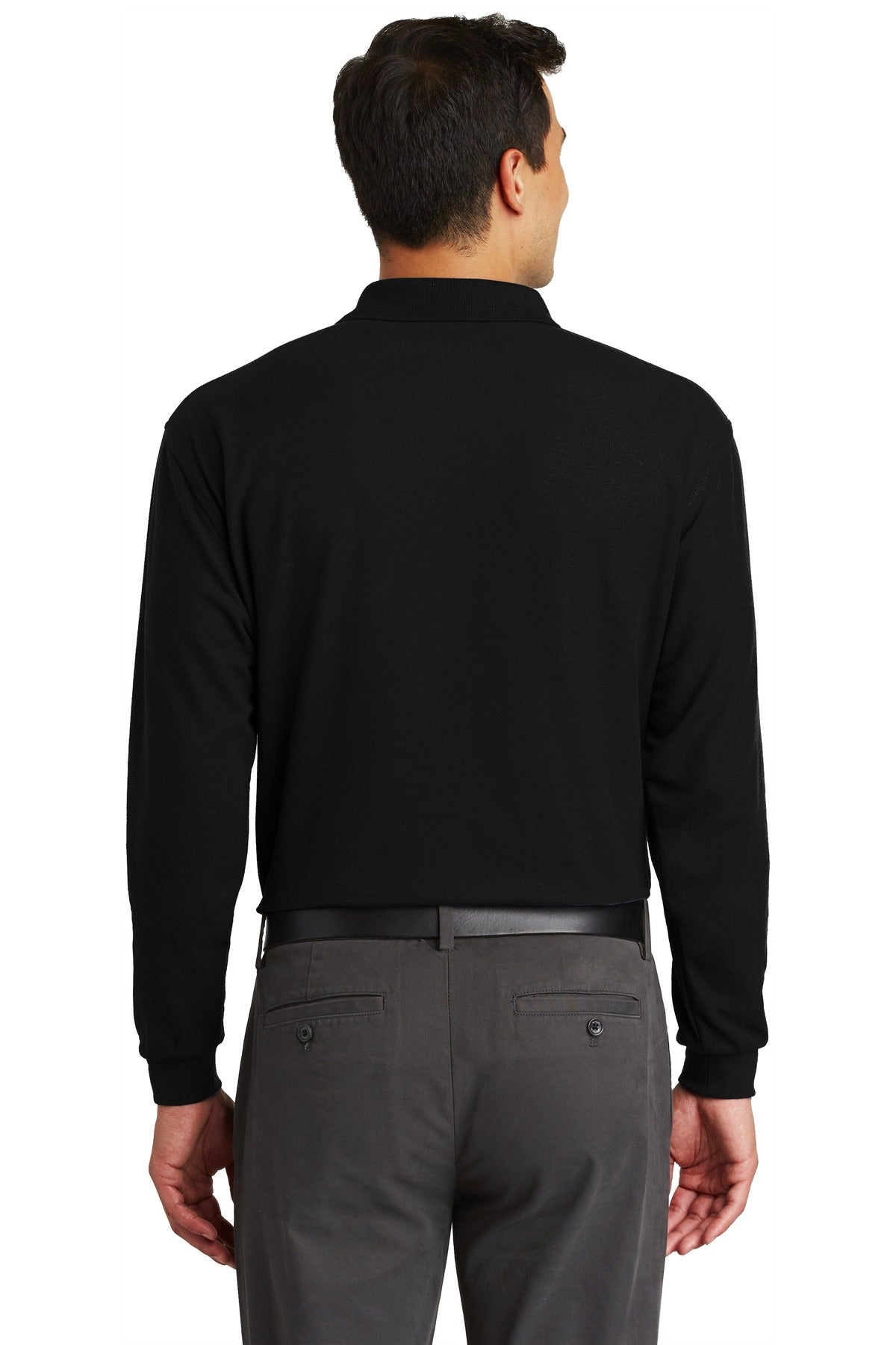 Black Port Authority Long Sleeve Silk Touch Polo with Pocket. K500LSP