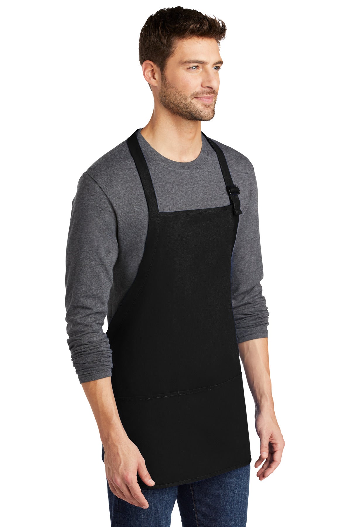 Black Port Authority Medium-Length Apron with Pouch Pockets. A510