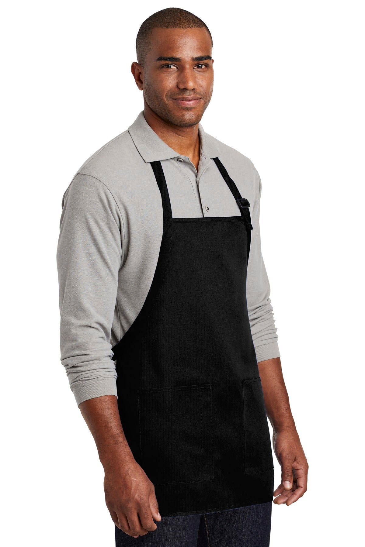 Black Port Authority Medium-Length Two-Pocket Bib Apron. A601