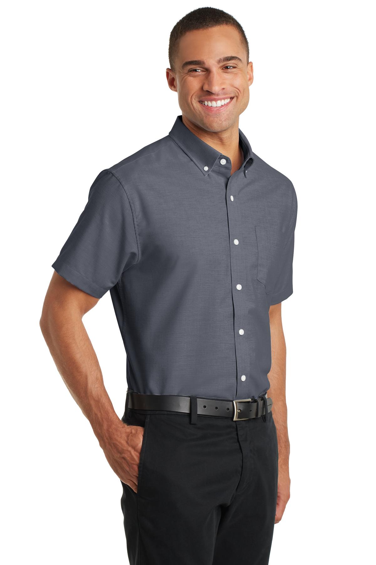 Black Port Authority Short Sleeve SuperPro Oxford Shirt. S659